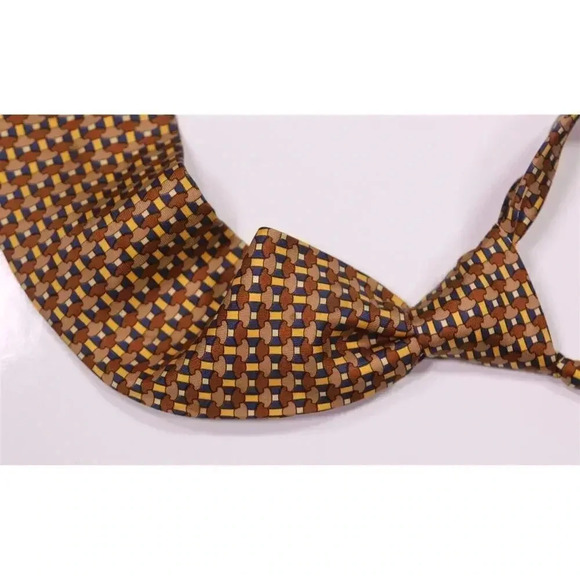 Battistoni Brown/Navy Mustache Print Design Silk Necktie Tie - Picture 1 of 7